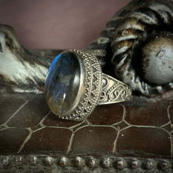 Glowing Labradorite Sterling Silver Ring 925 Vintage - Picture 11 of 15